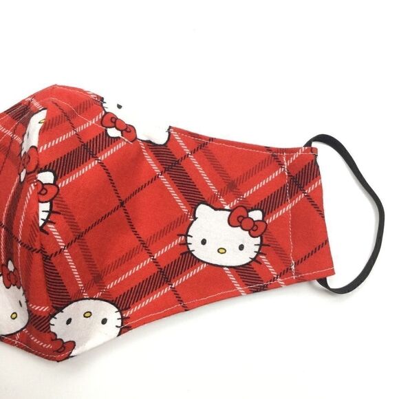 2/$15 - Hello Kitty Mask, Red Plaid Hello Kitty Face Mask, Filti Filter - Picture 6 of 15